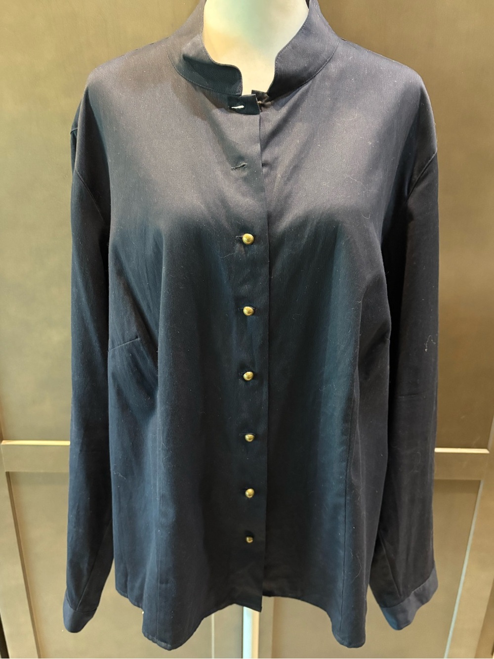 Talbots Navy Blue Button Front Stand Up collar Blouse Shirt Top, 18W